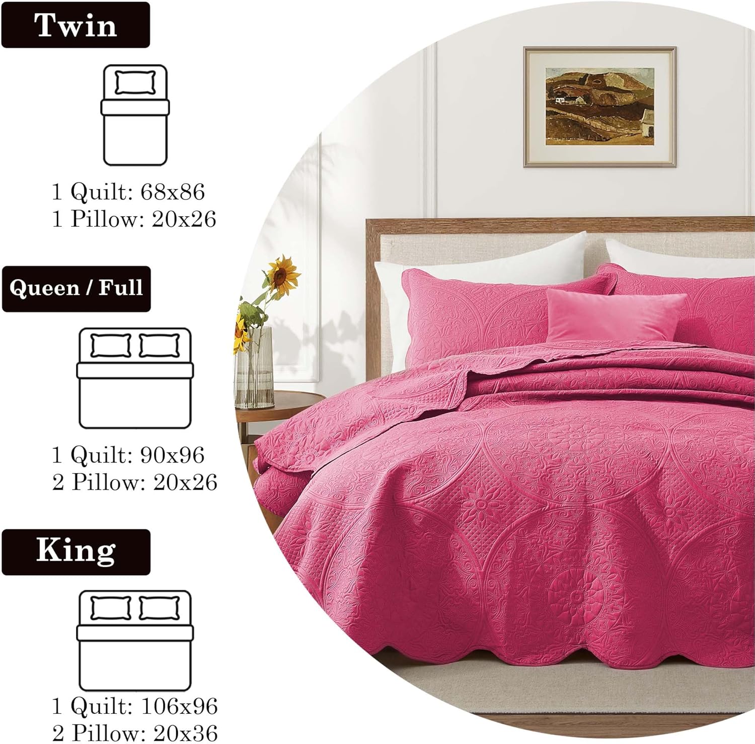 IR Imperial Rooms Twin Quilt Bedding Set Size (68” x 86”) + 1 Pillow Shams (20” x 26” + 2”) - 2 Pcs All Season Lightweight Reversible Microfiber Coverlet Floral Embossed Quilt Bedspread (Burgundy)