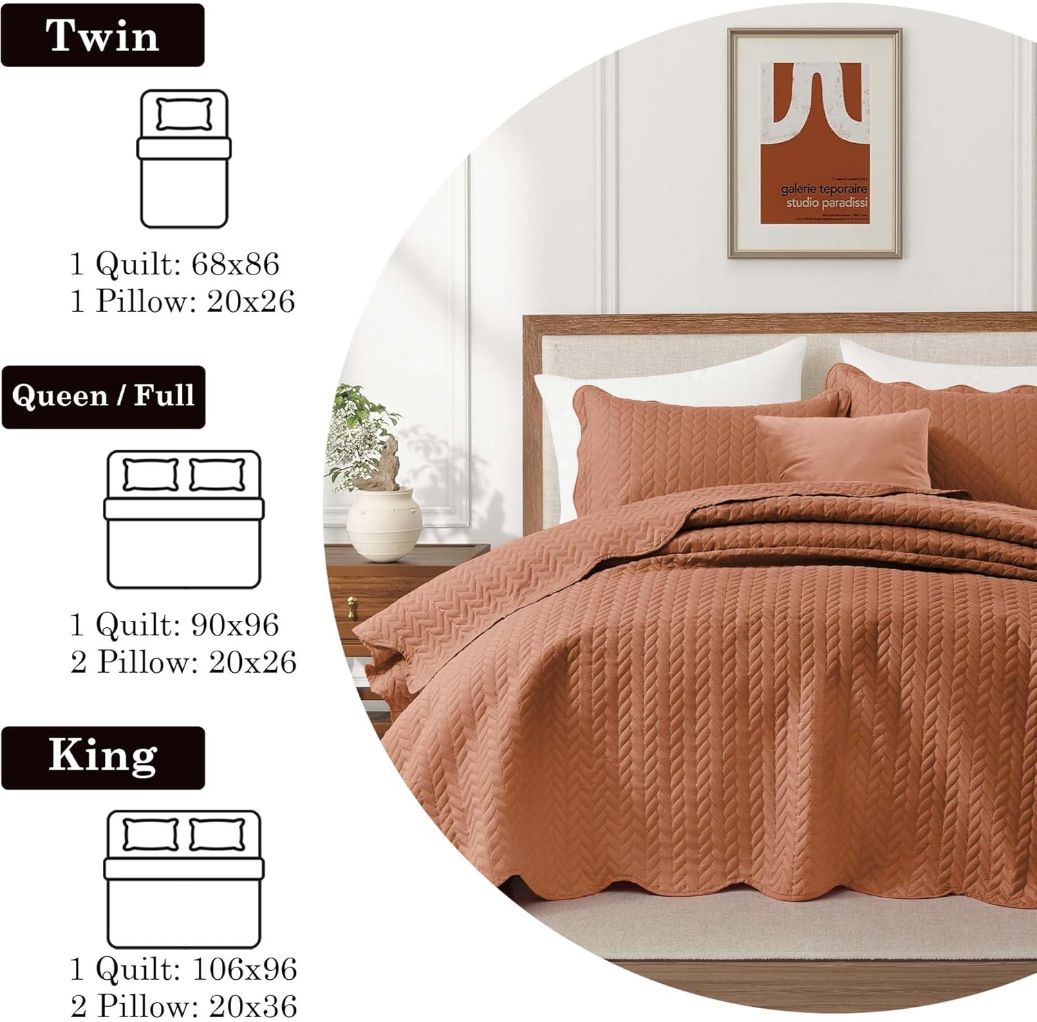 IR Imperial Rooms Twin Quilt Bedding Set Size (68” x 86”) + 1 Pillow Shams (20” x 26” + 2”) - 2 Pcs All Season Lightweight Reversible Microfiber Coverlet Floral Embossed Quilt Bedspread (Burgundy)