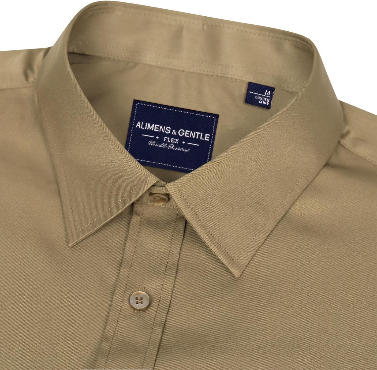 Alimens & Gentle Men's Dress Shirts Long Sleeve Wrinkle-Free Stretch Shirts Solid Formal Button Down Shirt with Pocket