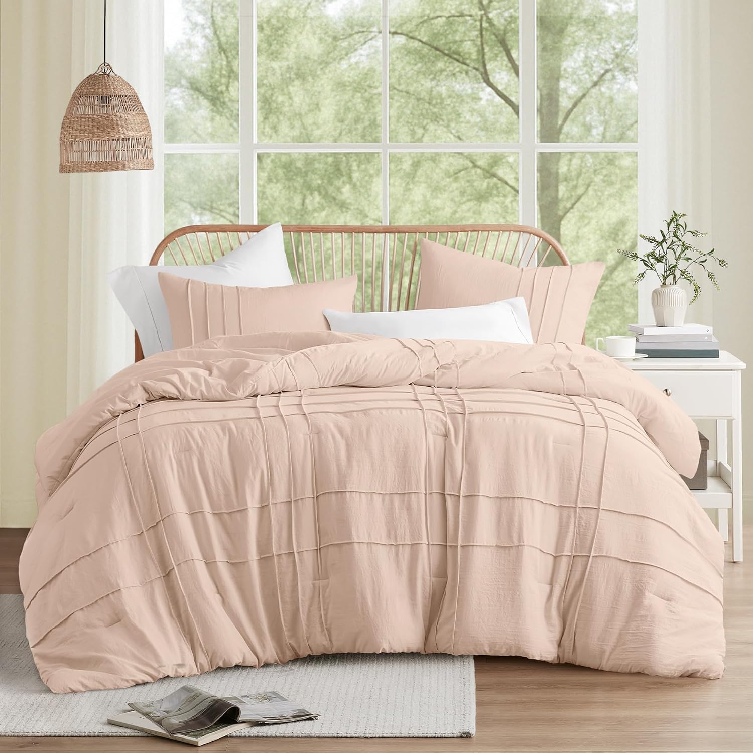 🔥8-Pack Only $26.78🔥3 Piece Pintuck Pleated Comfort Spaces Sage All Season Lightweight Comforter Set
