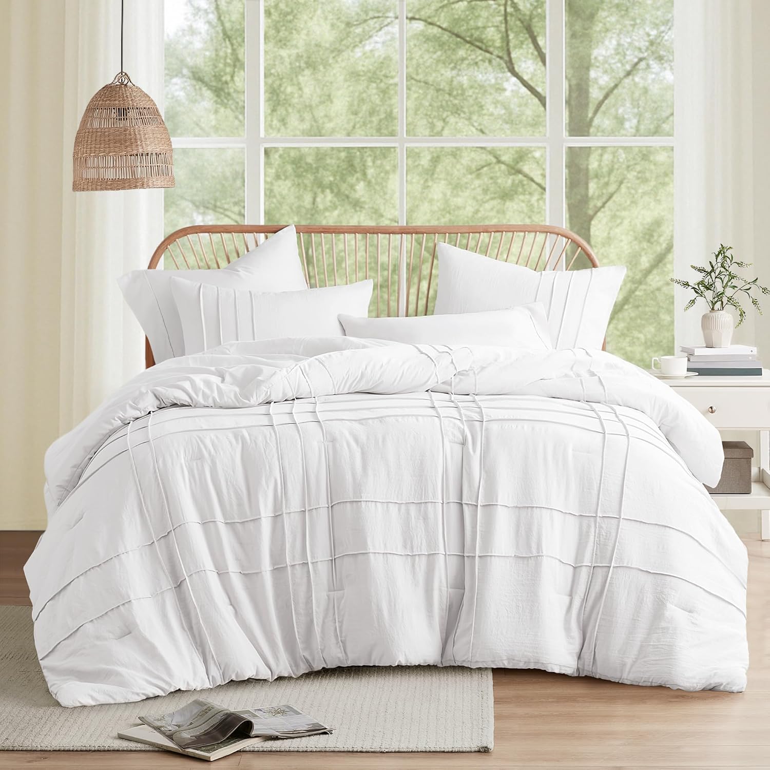 🔥8-Pack Only $26.78🔥3 Piece Pintuck Pleated Comfort Spaces Sage All Season Lightweight Comforter Set