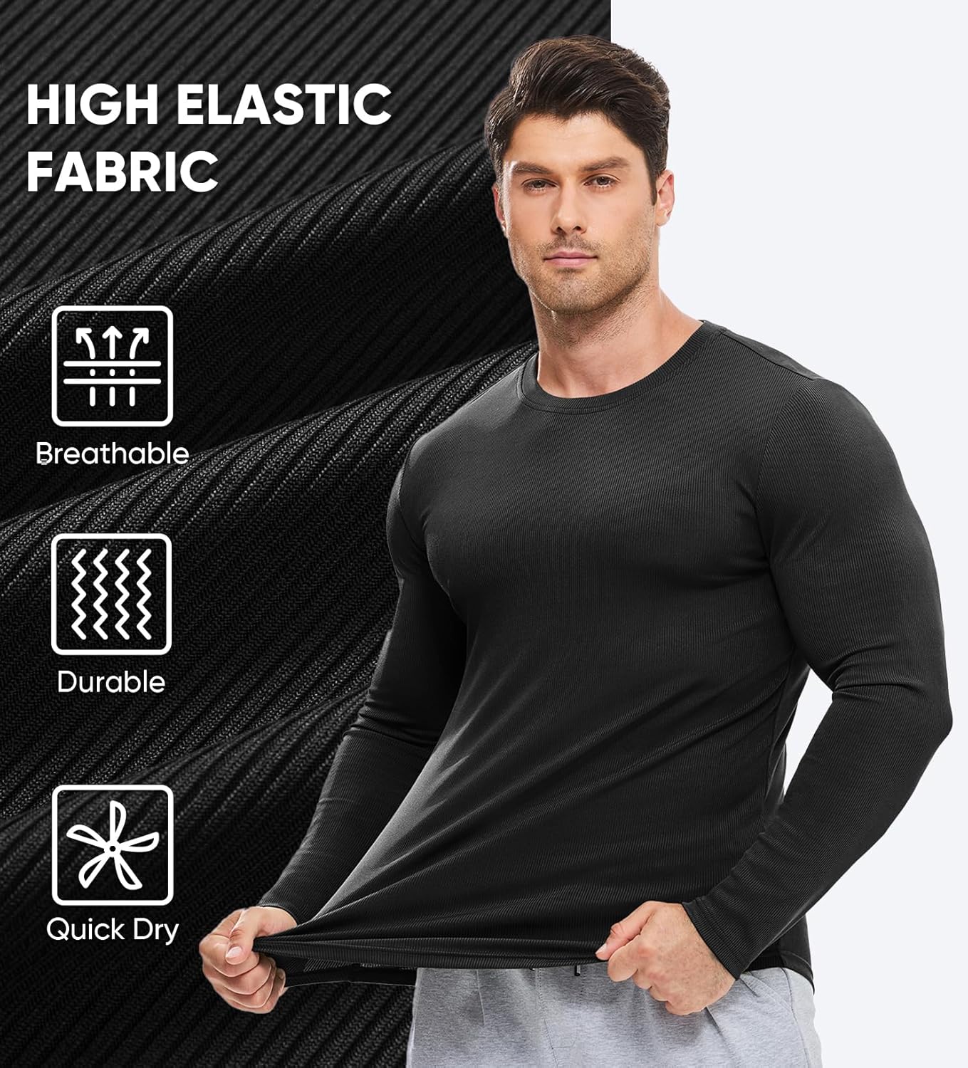 🔥10-Pack For Only $26.78🔥JMIERR Mens Long Sleeve Muscle T Shirts Casual Crewneck Longline Ribbed Tee Shirts