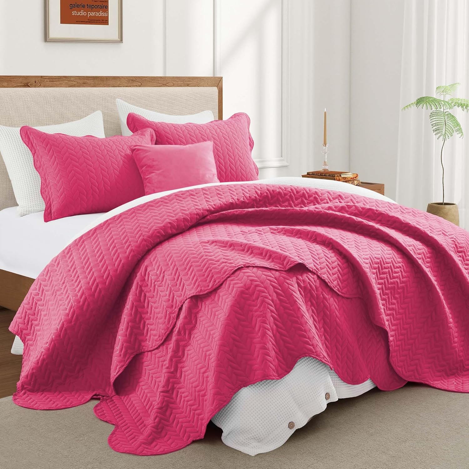 IR Imperial Rooms Twin Quilt Bedding Set Size (68” x 86”) + 1 Pillow Shams (20” x 26” + 2”) - 2 Pcs All Season Lightweight Reversible Microfiber Coverlet Floral Embossed Quilt Bedspread (Burgundy)