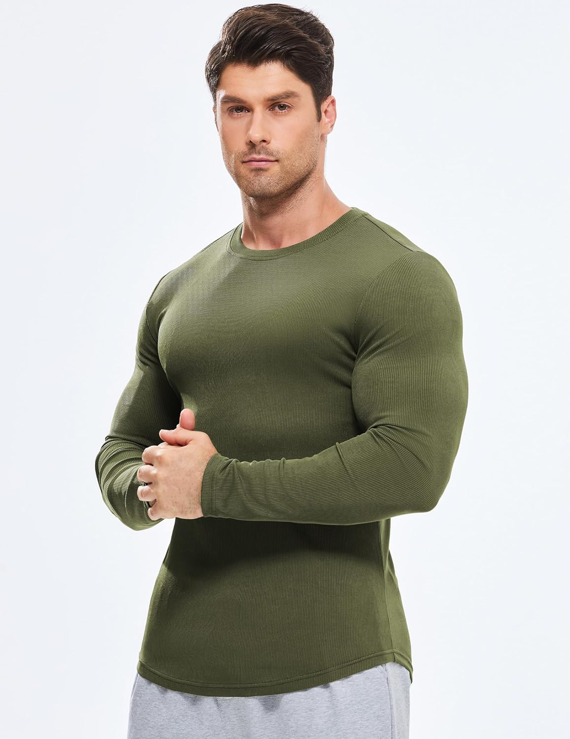 🔥10-Pack For Only $26.78🔥JMIERR Mens Long Sleeve Muscle T Shirts Casual Crewneck Longline Ribbed Tee Shirts