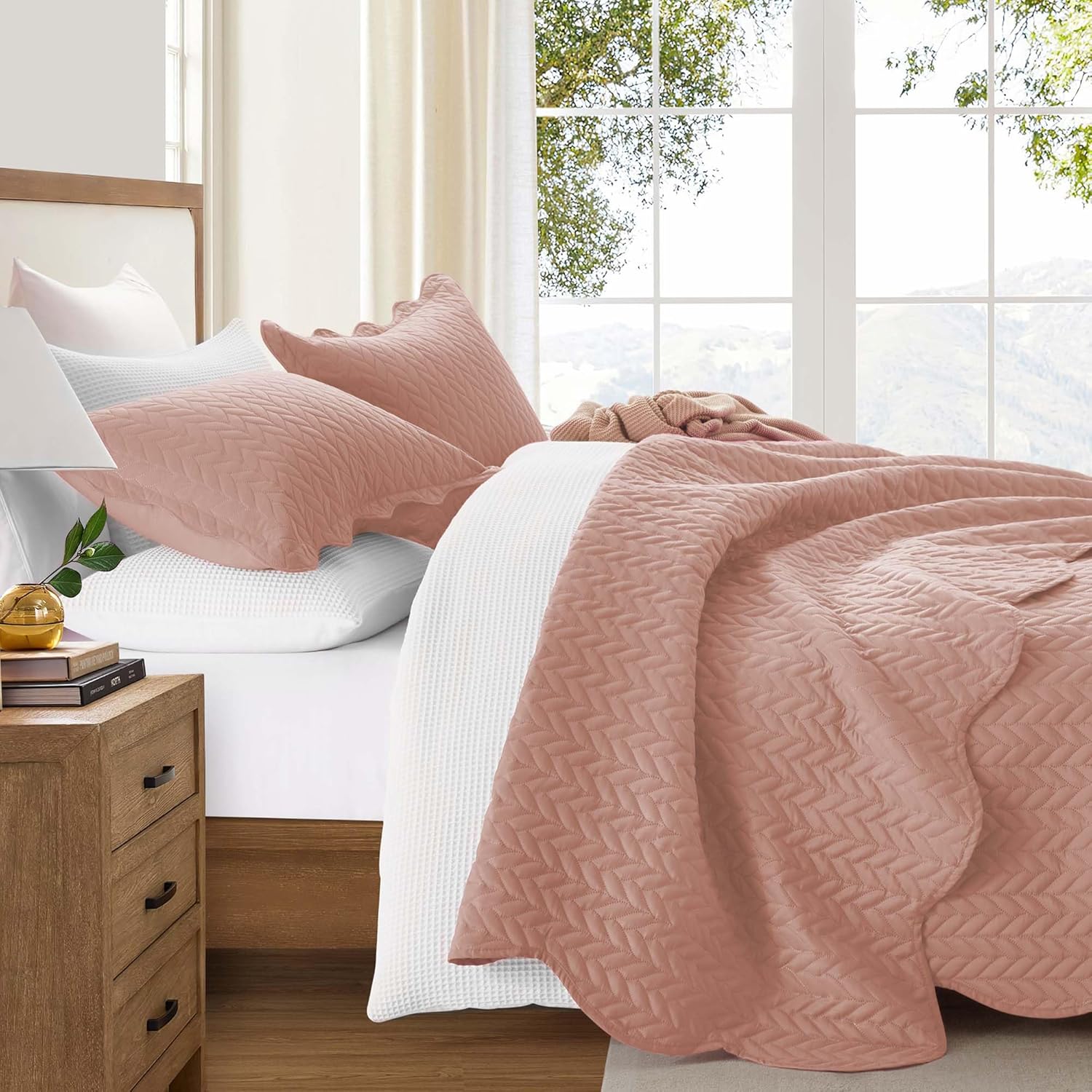 IR Imperial Rooms Twin Quilt Bedding Set Size (68” x 86”) + 1 Pillow Shams (20” x 26” + 2”) - 2 Pcs All Season Lightweight Reversible Microfiber Coverlet Floral Embossed Quilt Bedspread (Burgundy)