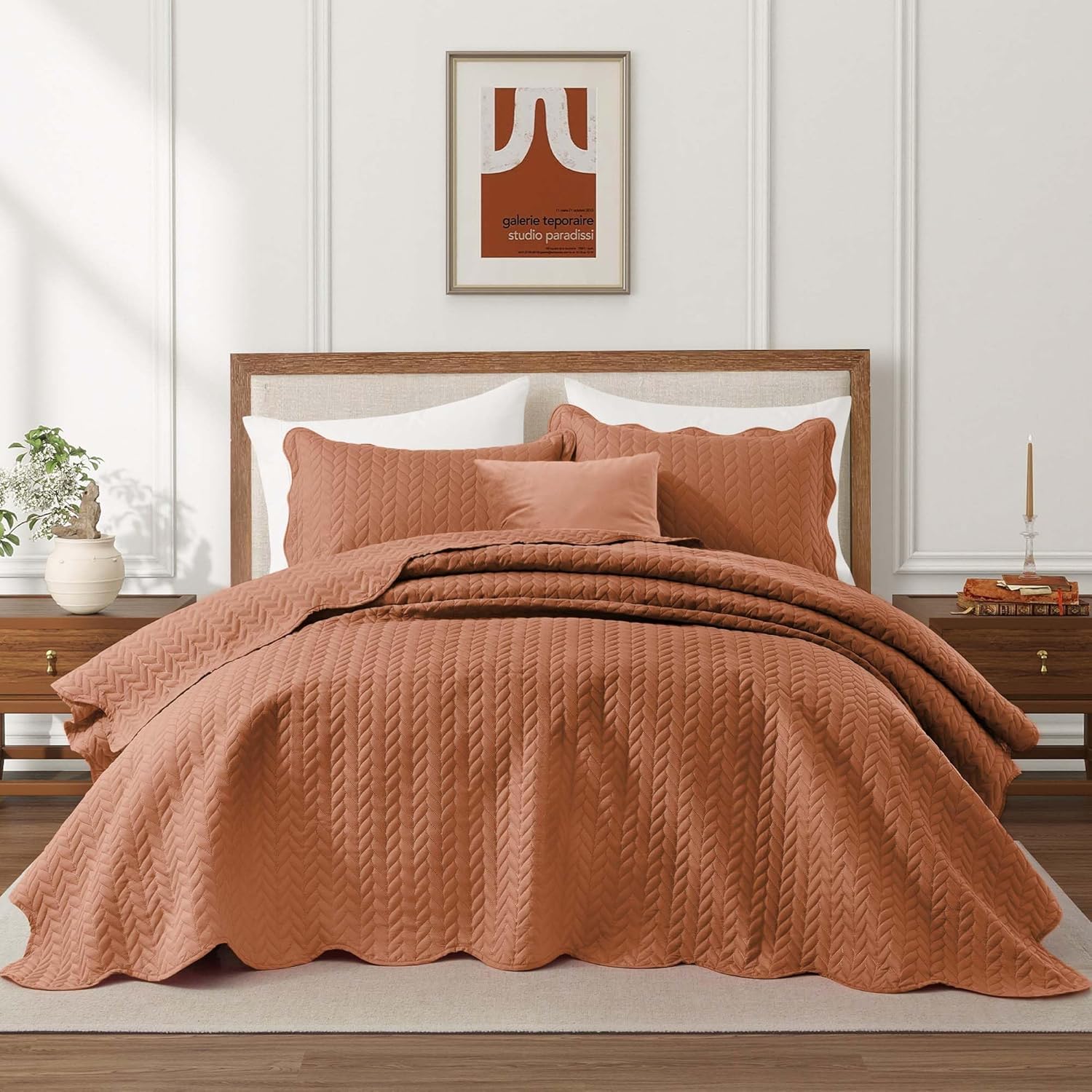 IR Imperial Rooms Twin Quilt Bedding Set Size (68” x 86”) + 1 Pillow Shams (20” x 26” + 2”) - 2 Pcs All Season Lightweight Reversible Microfiber Coverlet Floral Embossed Quilt Bedspread (Burgundy)
