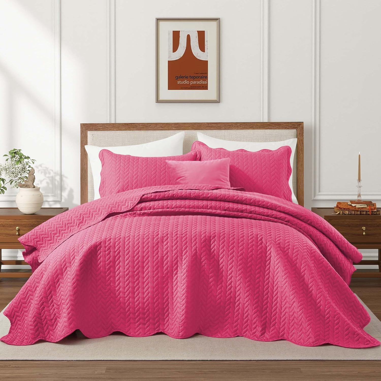 IR Imperial Rooms Twin Quilt Bedding Set Size (68” x 86”) + 1 Pillow Shams (20” x 26” + 2”) - 2 Pcs All Season Lightweight Reversible Microfiber Coverlet Floral Embossed Quilt Bedspread (Burgundy)