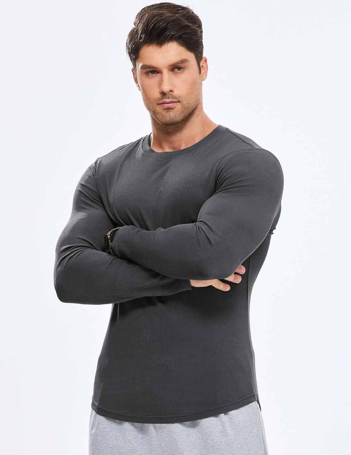 🔥10-Pack For Only $26.78🔥JMIERR Mens Long Sleeve Muscle T Shirts Casual Crewneck Longline Ribbed Tee Shirts