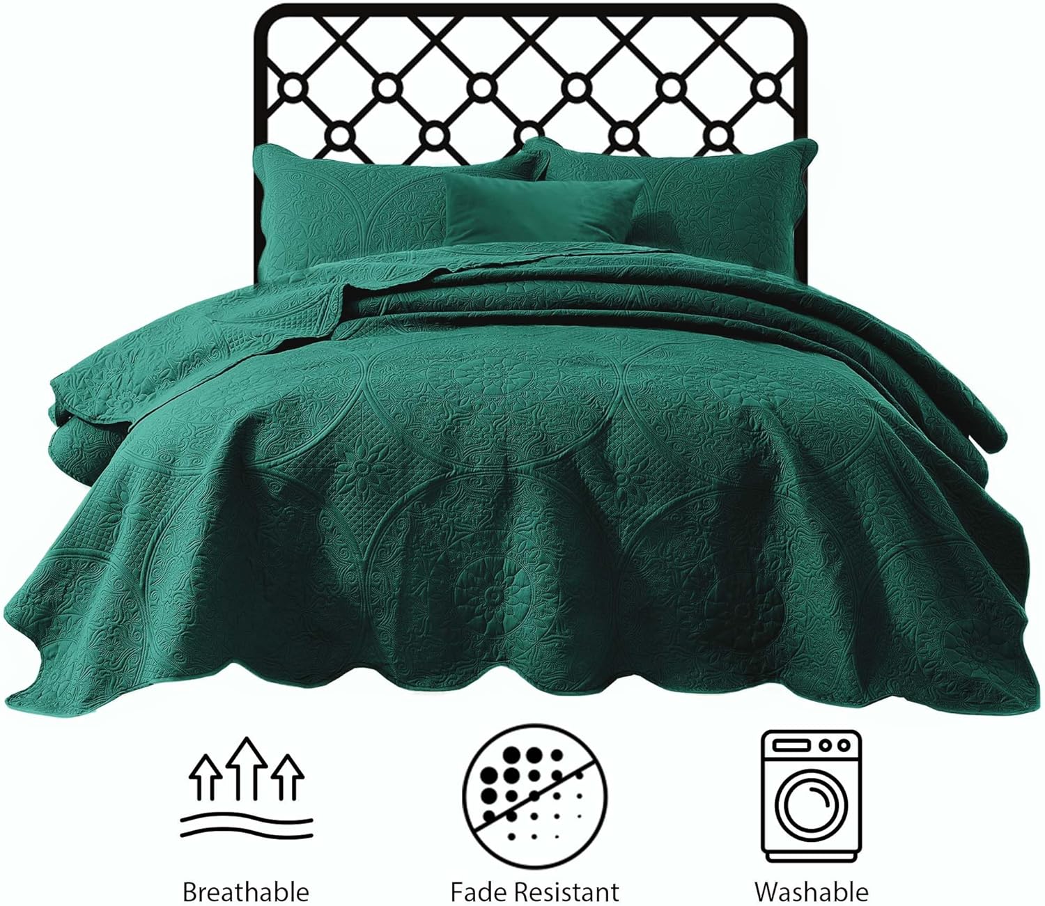 IR Imperial Rooms Twin Quilt Bedding Set Size (68” x 86”) + 1 Pillow Shams (20” x 26” + 2”) - 2 Pcs All Season Lightweight Reversible Microfiber Coverlet Floral Embossed Quilt Bedspread (Burgundy)