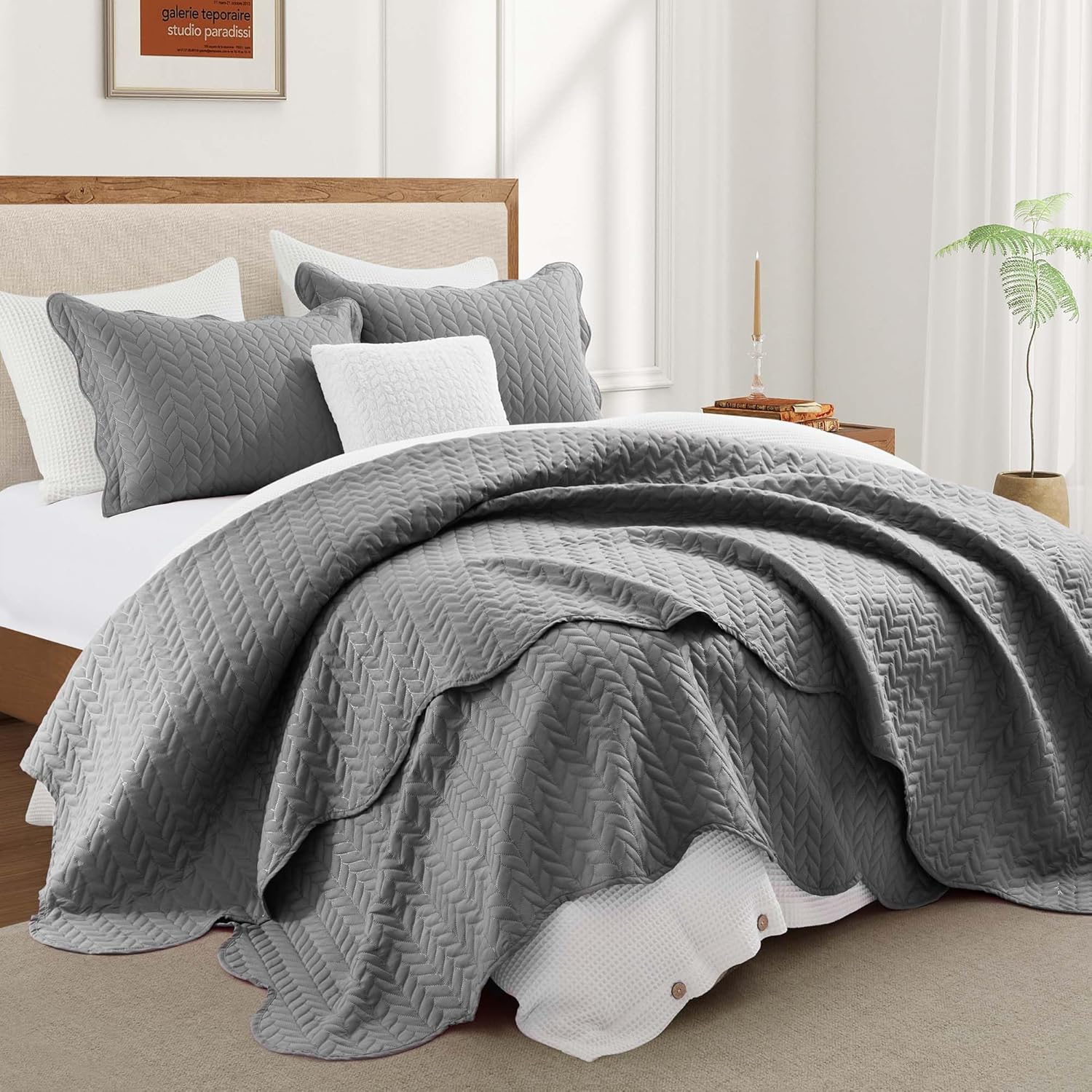 IR Imperial Rooms Twin Quilt Bedding Set Size (68” x 86”) + 1 Pillow Shams (20” x 26” + 2”) - 2 Pcs All Season Lightweight Reversible Microfiber Coverlet Floral Embossed Quilt Bedspread (Burgundy)