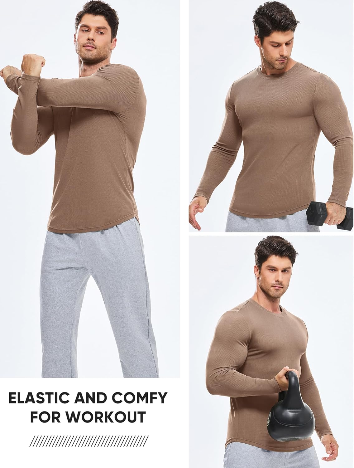 🔥10-Pack For Only $26.78🔥JMIERR Mens Long Sleeve Muscle T Shirts Casual Crewneck Longline Ribbed Tee Shirts