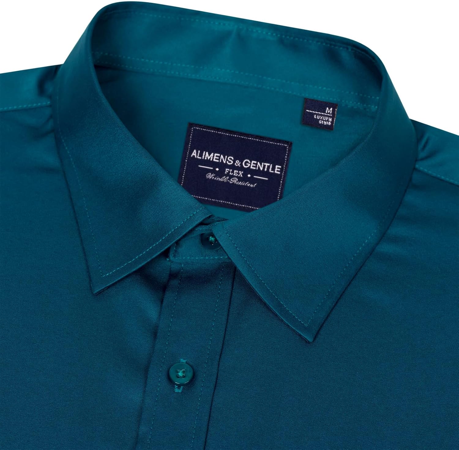Alimens & Gentle Men's Dress Shirts Long Sleeve Wrinkle-Free Stretch Shirts Solid Formal Button Down Shirt with Pocket