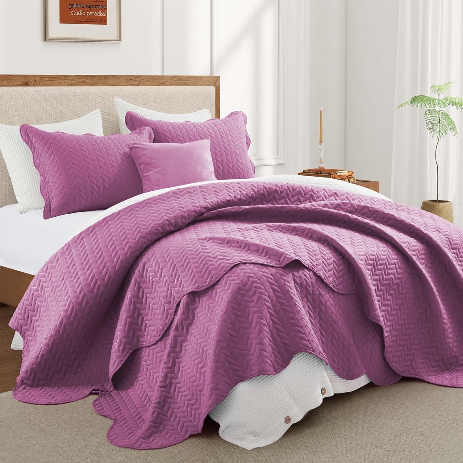 IR Imperial Rooms Twin Quilt Bedding Set Size (68” x 86”) + 1 Pillow Shams (20” x 26” + 2”) - 2 Pcs All Season Lightweight Reversible Microfiber Coverlet Floral Embossed Quilt Bedspread (Burgundy)