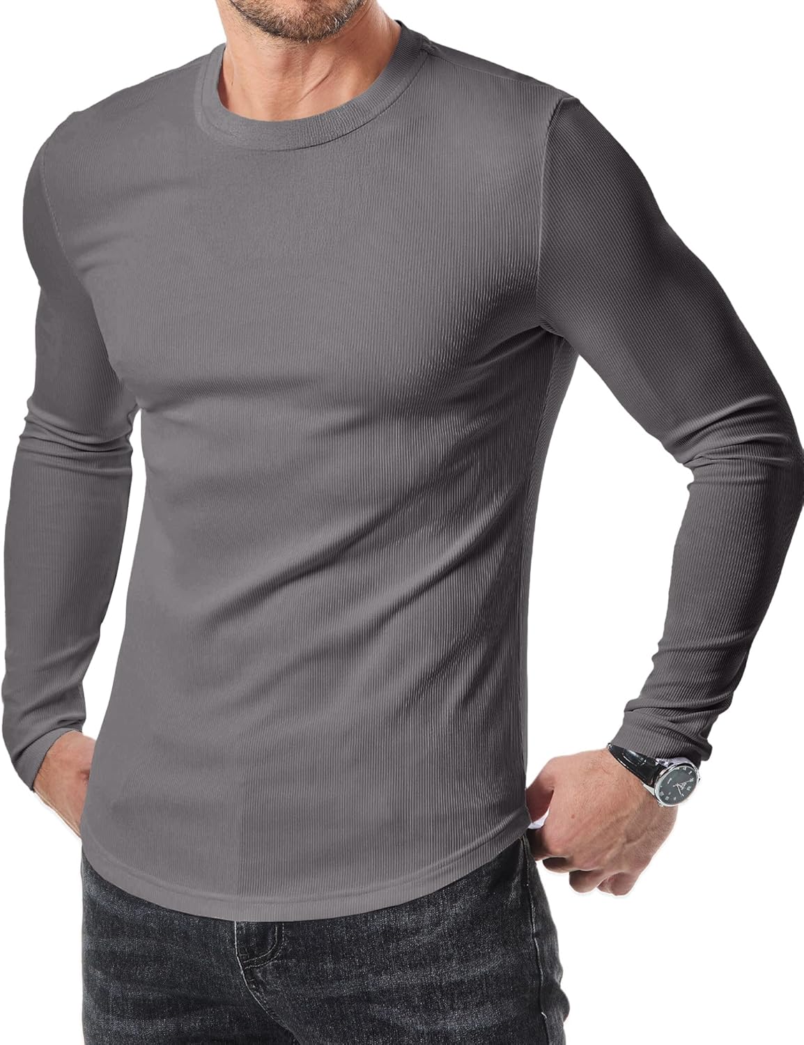 🔥10-Pack For Only $26.78🔥JMIERR Mens Long Sleeve Muscle T Shirts Casual Crewneck Longline Ribbed Tee Shirts