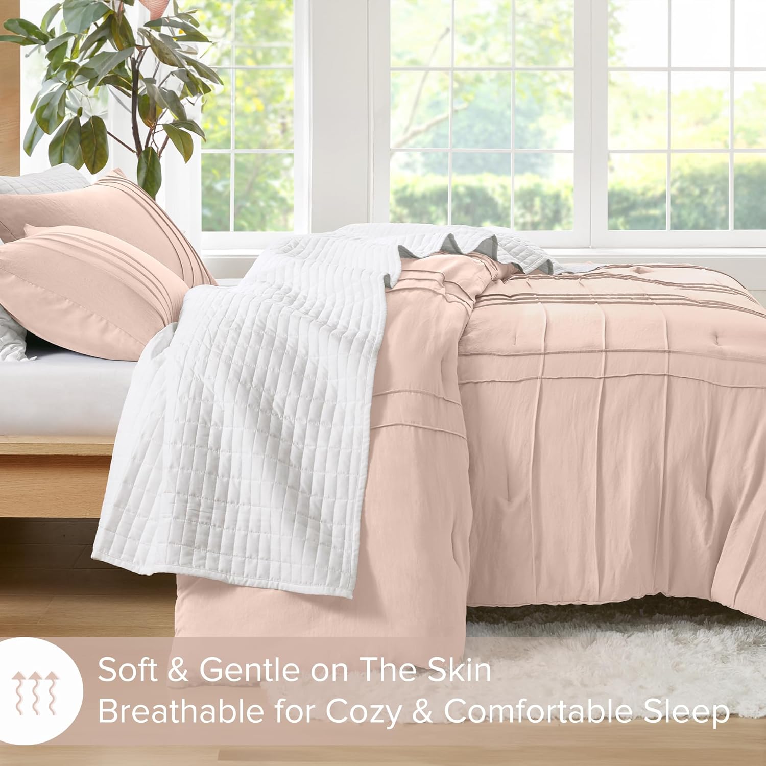 🔥8-Pack Only $26.78🔥3 Piece Pintuck Pleated Comfort Spaces Sage All Season Lightweight Comforter Set