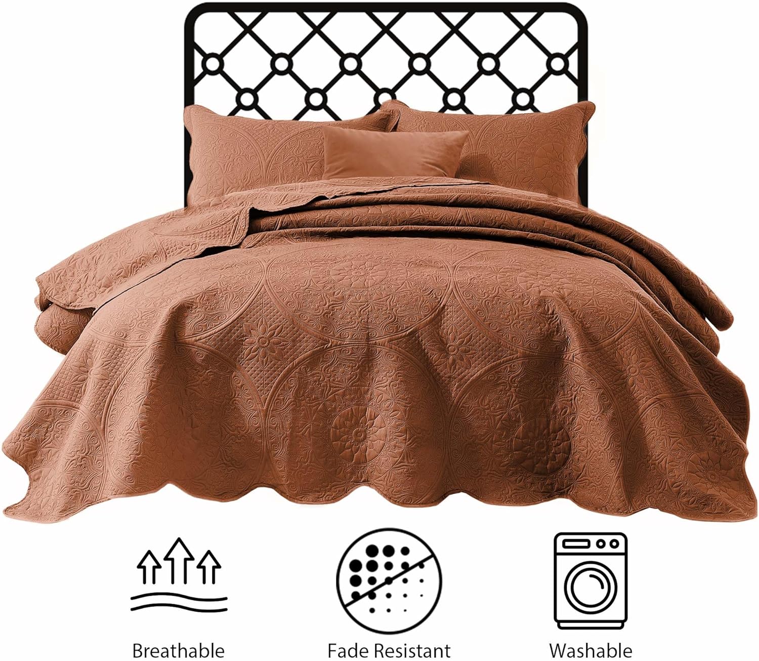 IR Imperial Rooms Twin Quilt Bedding Set Size (68” x 86”) + 1 Pillow Shams (20” x 26” + 2”) - 2 Pcs All Season Lightweight Reversible Microfiber Coverlet Floral Embossed Quilt Bedspread (Burgundy)