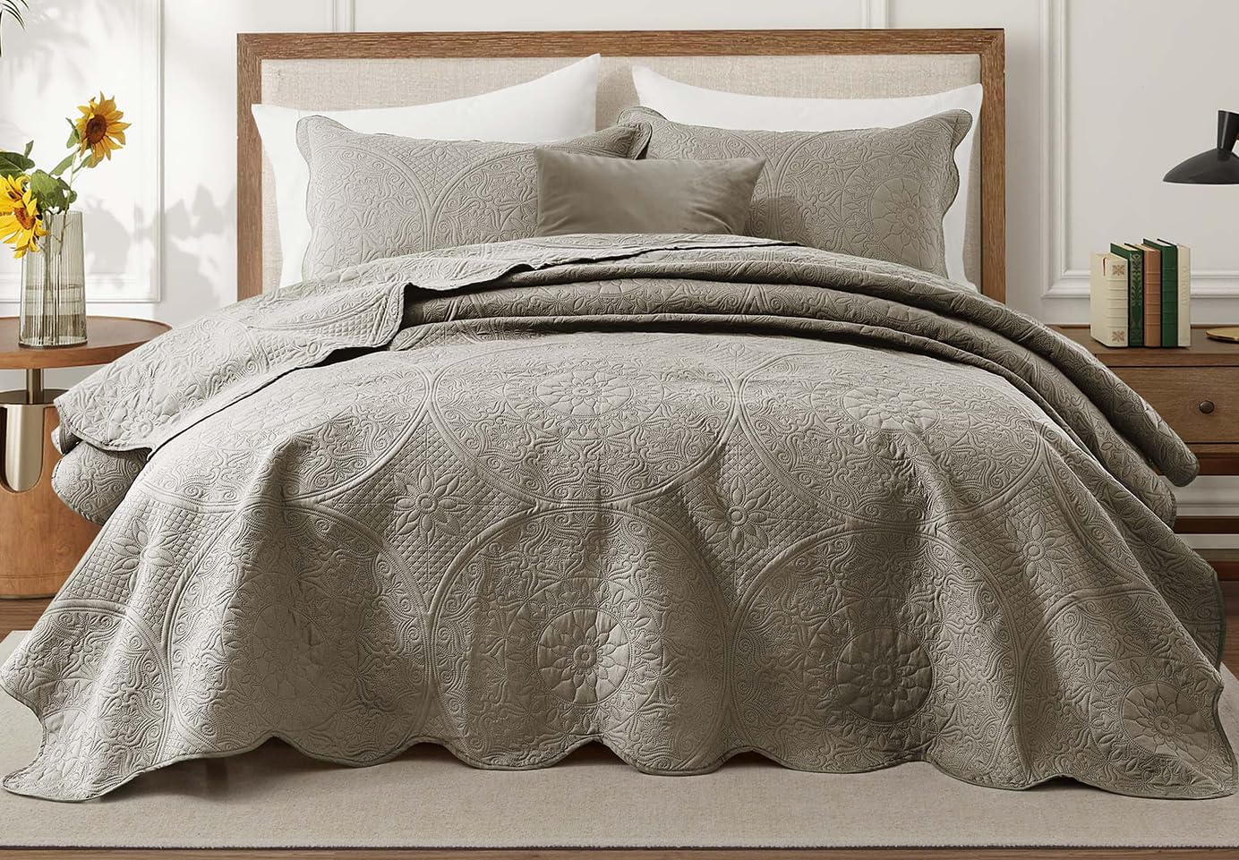 IR Imperial Rooms Twin Quilt Bedding Set Size (68” x 86”) + 1 Pillow Shams (20” x 26” + 2”) - 2 Pcs All Season Lightweight Reversible Microfiber Coverlet Floral Embossed Quilt Bedspread (Burgundy)