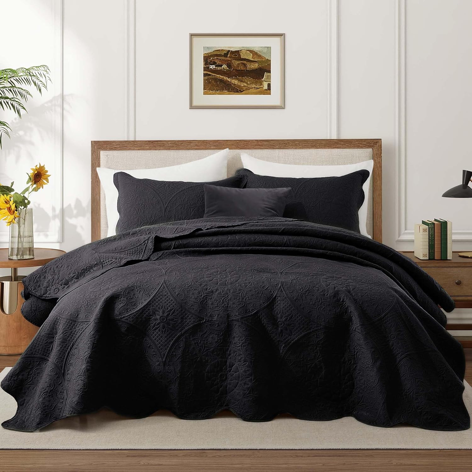 IR Imperial Rooms Twin Quilt Bedding Set Size (68” x 86”) + 1 Pillow Shams (20” x 26” + 2”) - 2 Pcs All Season Lightweight Reversible Microfiber Coverlet Floral Embossed Quilt Bedspread (Burgundy)