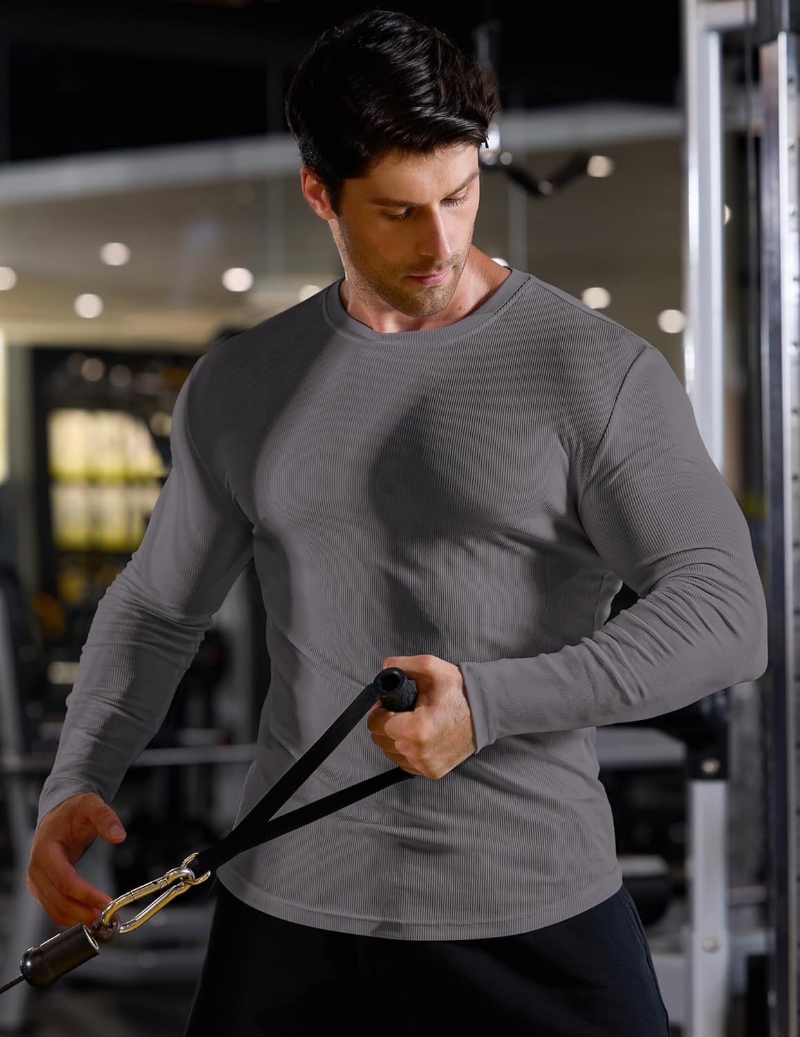 🔥10-Pack For Only $26.78🔥JMIERR Mens Long Sleeve Muscle T Shirts Casual Crewneck Longline Ribbed Tee Shirts