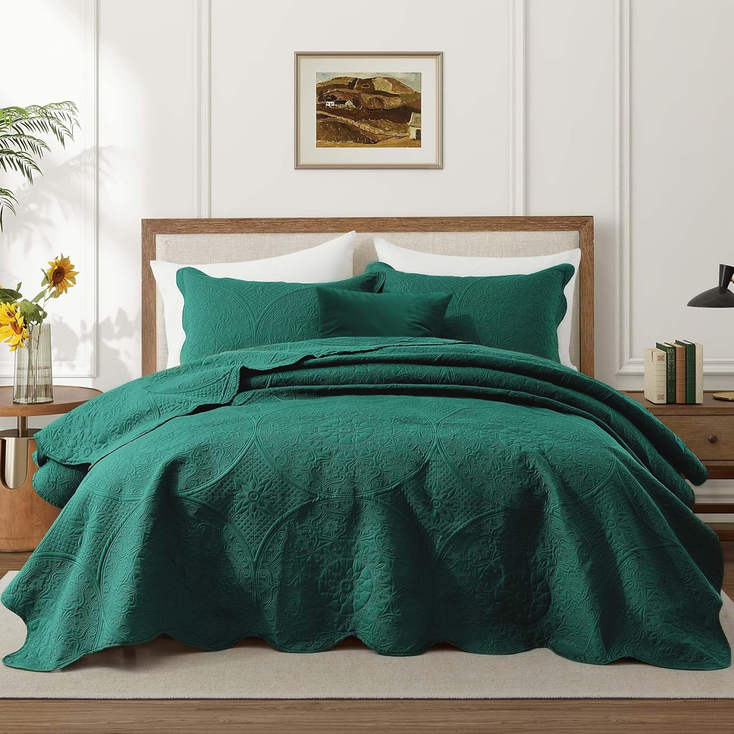 IR Imperial Rooms Twin Quilt Bedding Set Size (68” x 86”) + 1 Pillow Shams (20” x 26” + 2”) - 2 Pcs All Season Lightweight Reversible Microfiber Coverlet Floral Embossed Quilt Bedspread (Burgundy)
