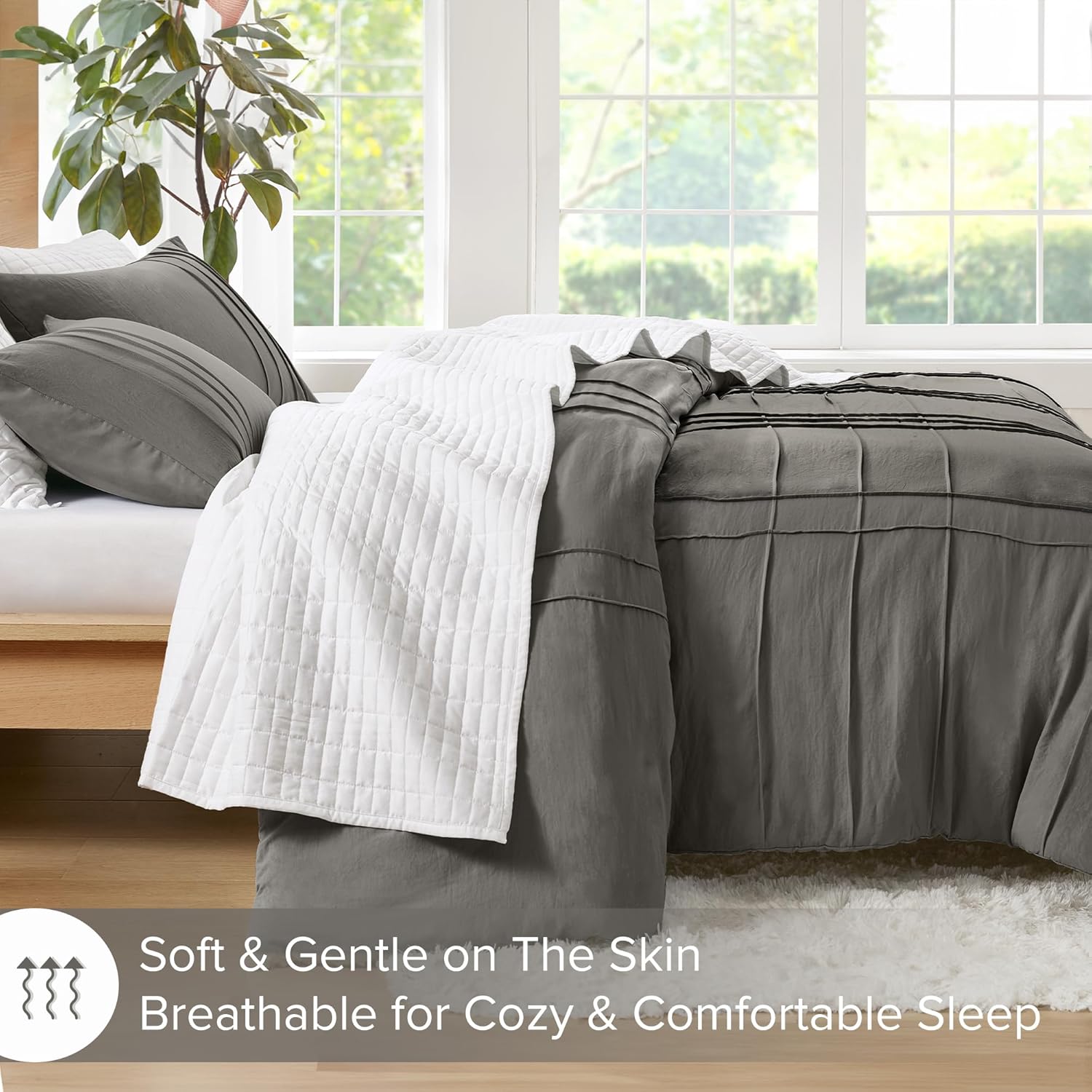🔥8-Pack Only $26.78🔥3 Piece Pintuck Pleated Comfort Spaces Sage All Season Lightweight Comforter Set