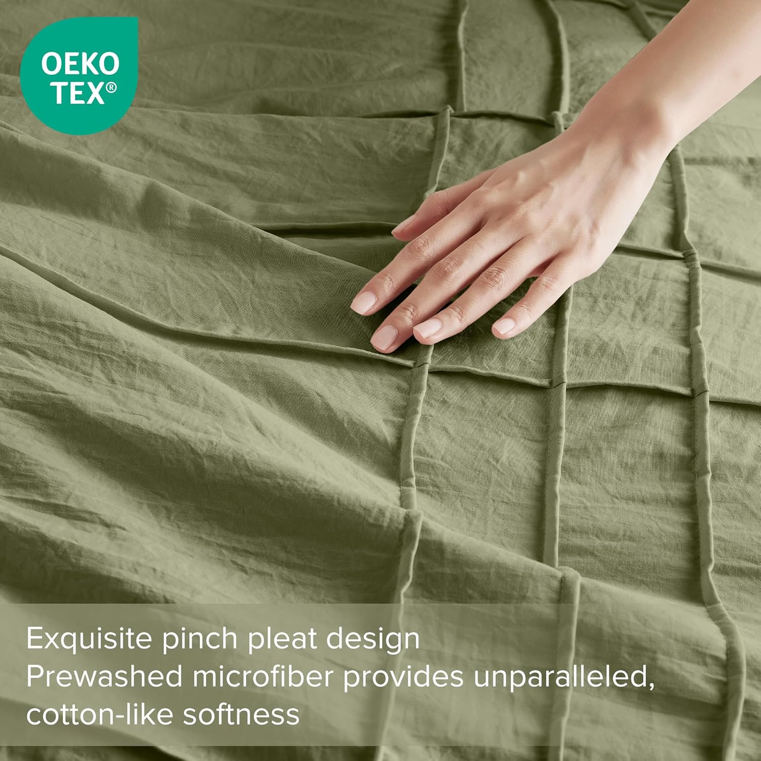 🔥8-Pack Only $26.78🔥3 Piece Pintuck Pleated Comfort Spaces Sage All Season Lightweight Comforter Set