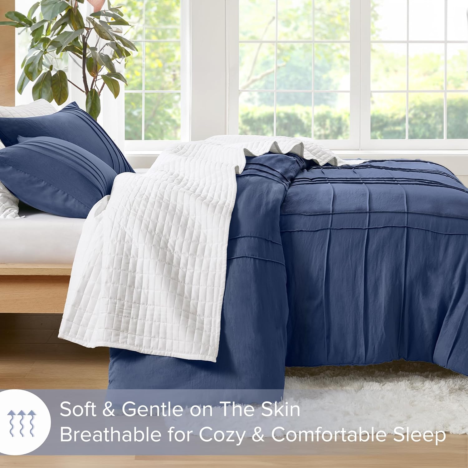 🔥8-Pack Only $26.78🔥3 Piece Pintuck Pleated Comfort Spaces Sage All Season Lightweight Comforter Set