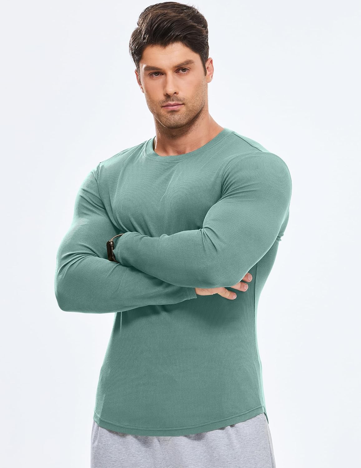 🔥10-Pack For Only $26.78🔥JMIERR Mens Long Sleeve Muscle T Shirts Casual Crewneck Longline Ribbed Tee Shirts