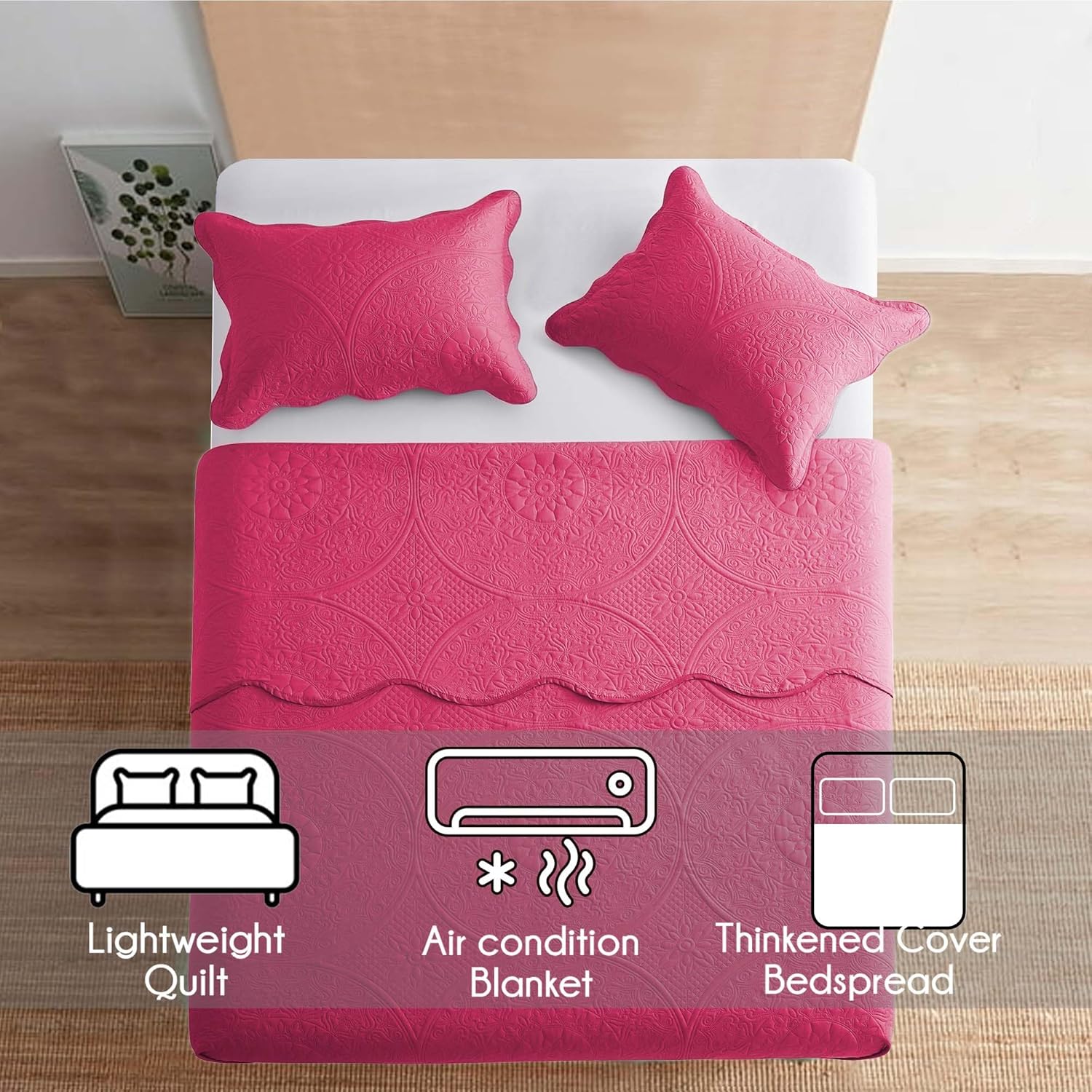 IR Imperial Rooms Twin Quilt Bedding Set Size (68” x 86”) + 1 Pillow Shams (20” x 26” + 2”) - 2 Pcs All Season Lightweight Reversible Microfiber Coverlet Floral Embossed Quilt Bedspread (Burgundy)