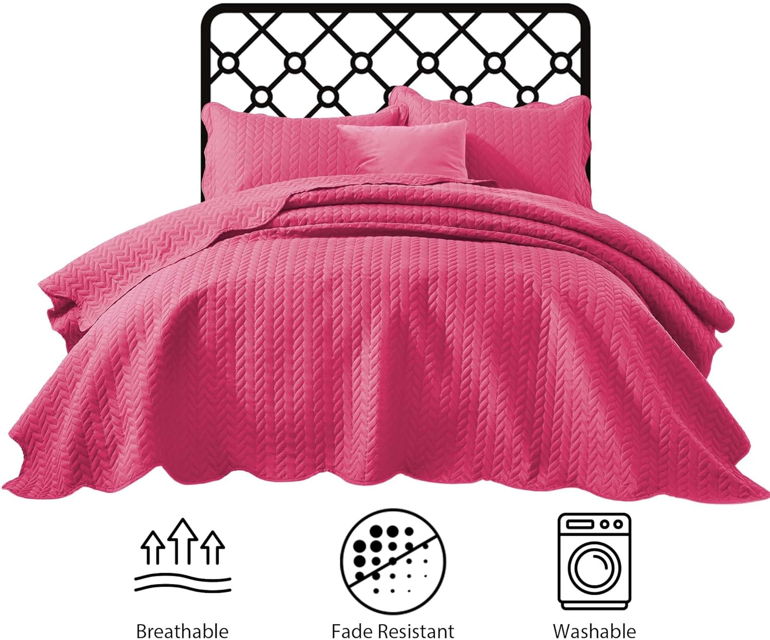 IR Imperial Rooms Twin Quilt Bedding Set Size (68” x 86”) + 1 Pillow Shams (20” x 26” + 2”) - 2 Pcs All Season Lightweight Reversible Microfiber Coverlet Floral Embossed Quilt Bedspread (Burgundy)