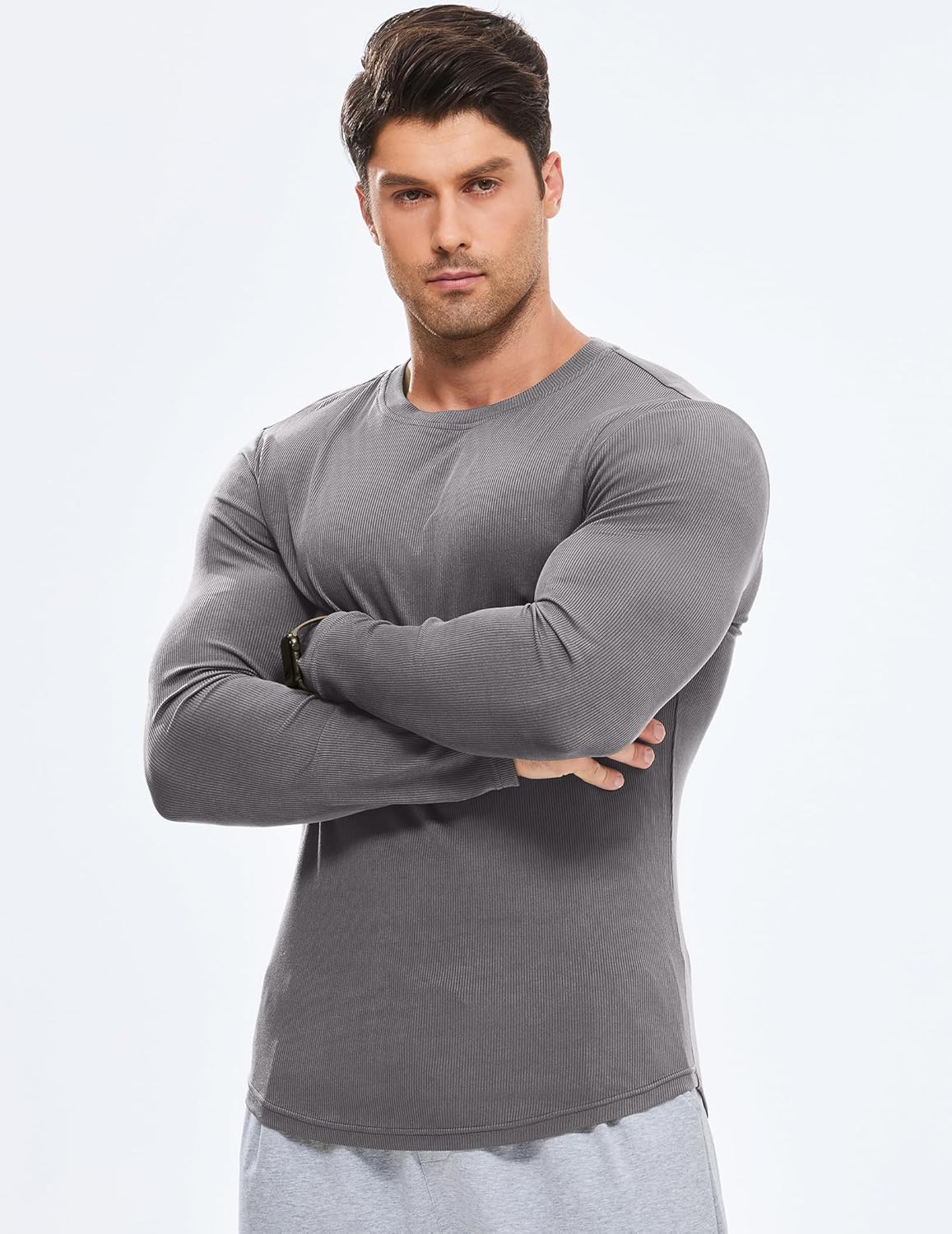 🔥10-Pack For Only $26.78🔥JMIERR Mens Long Sleeve Muscle T Shirts Casual Crewneck Longline Ribbed Tee Shirts
