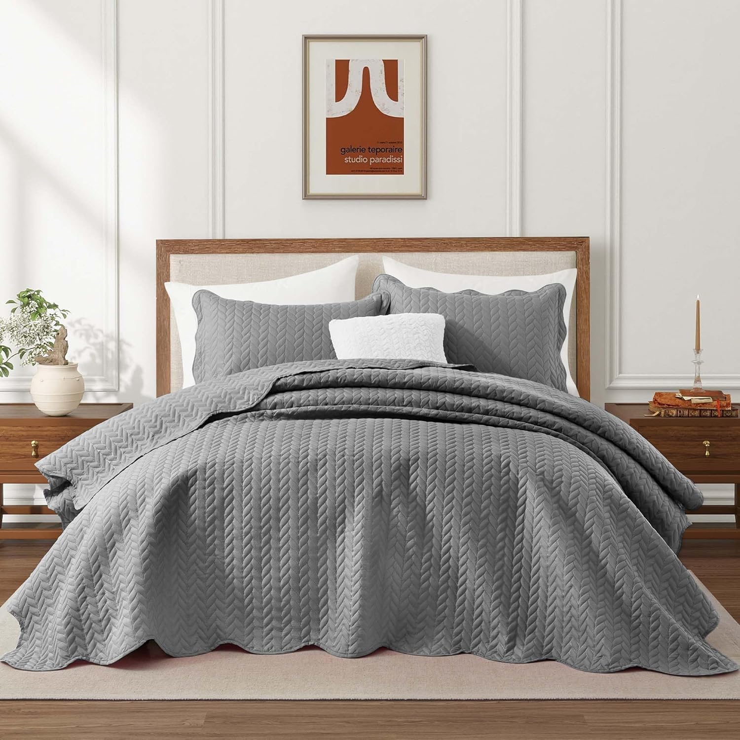 IR Imperial Rooms Twin Quilt Bedding Set Size (68” x 86”) + 1 Pillow Shams (20” x 26” + 2”) - 2 Pcs All Season Lightweight Reversible Microfiber Coverlet Floral Embossed Quilt Bedspread (Burgundy)