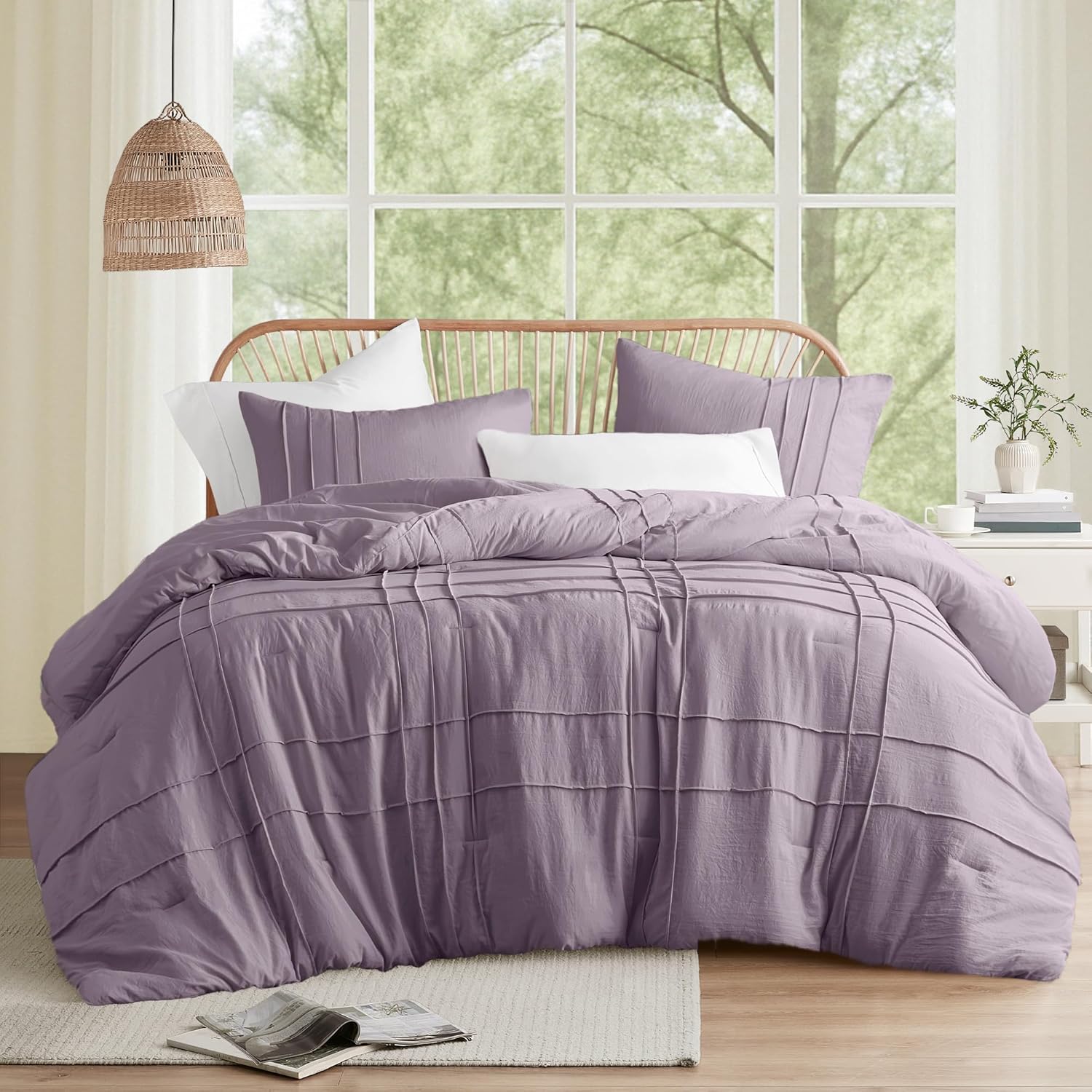 🔥8-Pack Only $26.78🔥3 Piece Pintuck Pleated Comfort Spaces Sage All Season Lightweight Comforter Set
