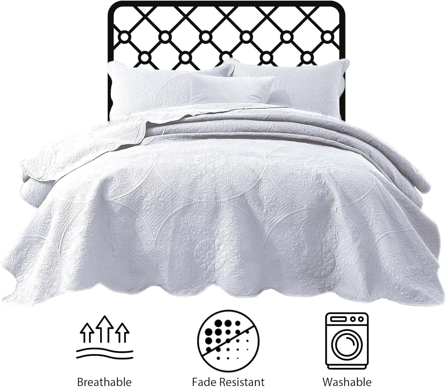 IR Imperial Rooms Twin Quilt Bedding Set Size (68” x 86”) + 1 Pillow Shams (20” x 26” + 2”) - 2 Pcs All Season Lightweight Reversible Microfiber Coverlet Floral Embossed Quilt Bedspread (Burgundy)