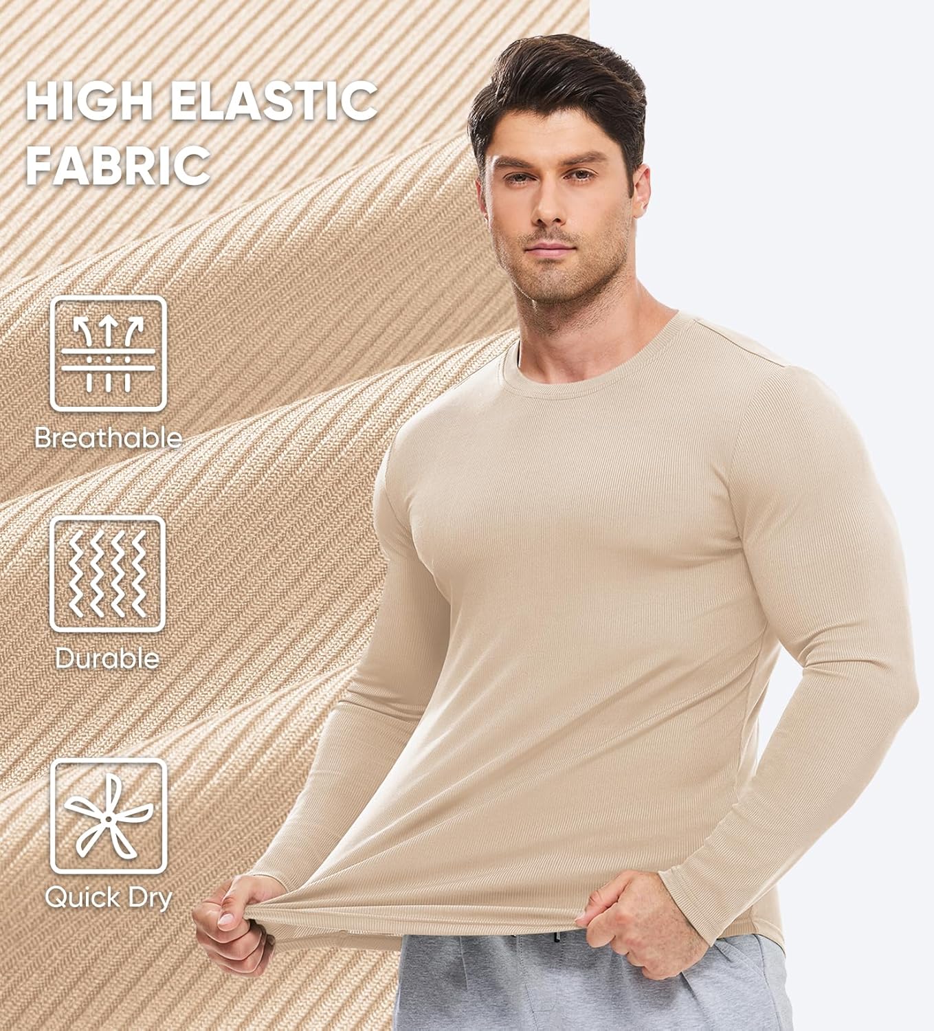 🔥10-Pack For Only $26.78🔥JMIERR Mens Long Sleeve Muscle T Shirts Casual Crewneck Longline Ribbed Tee Shirts