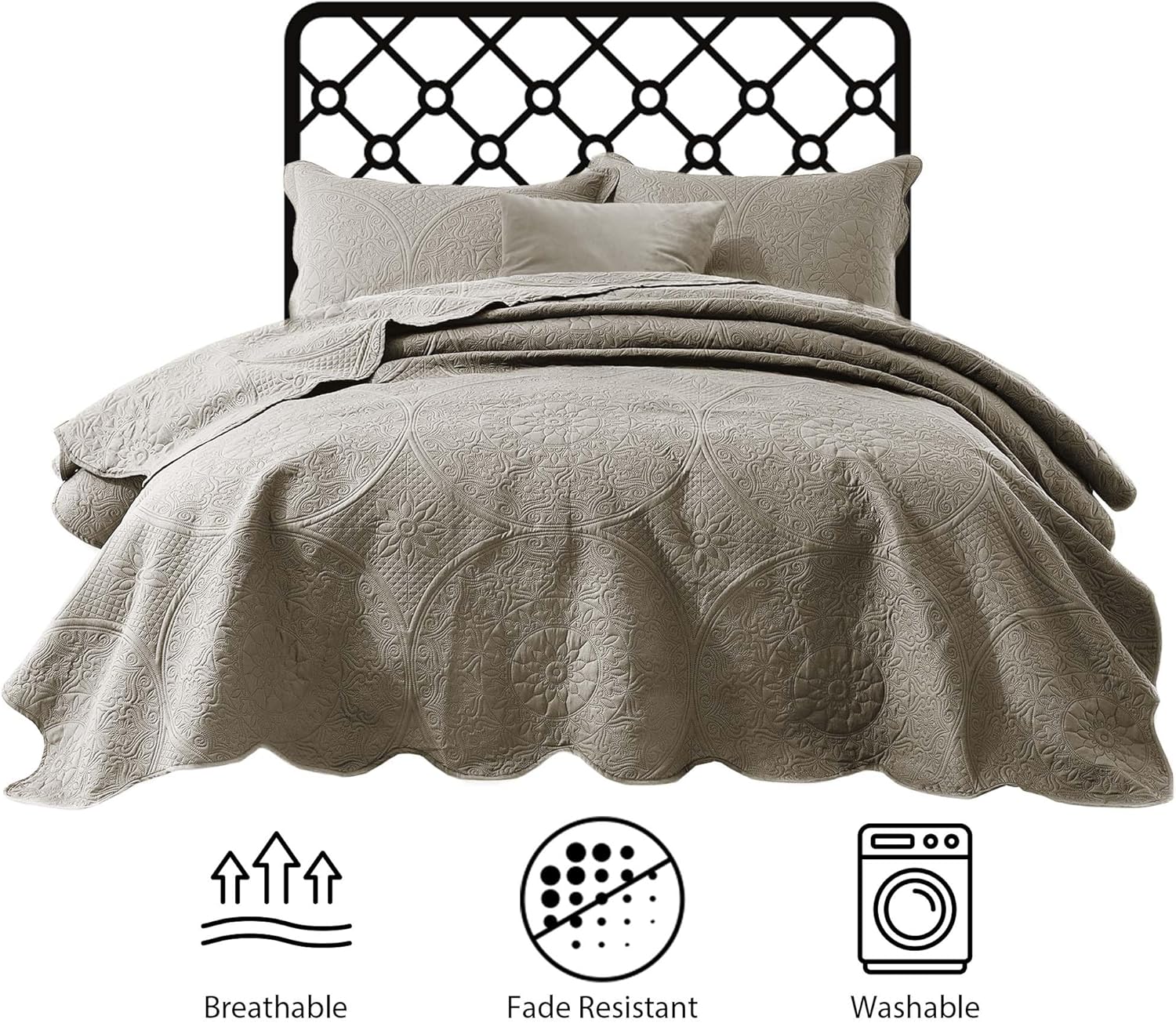 IR Imperial Rooms Twin Quilt Bedding Set Size (68” x 86”) + 1 Pillow Shams (20” x 26” + 2”) - 2 Pcs All Season Lightweight Reversible Microfiber Coverlet Floral Embossed Quilt Bedspread (Burgundy)