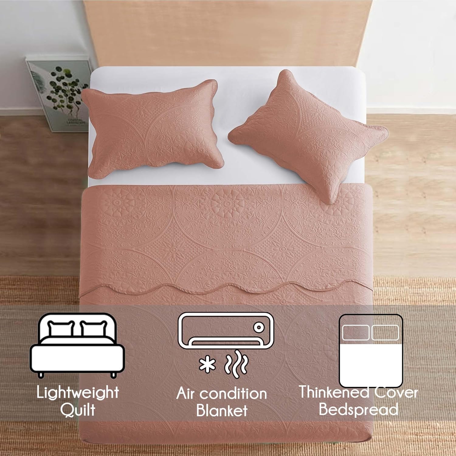IR Imperial Rooms Twin Quilt Bedding Set Size (68” x 86”) + 1 Pillow Shams (20” x 26” + 2”) - 2 Pcs All Season Lightweight Reversible Microfiber Coverlet Floral Embossed Quilt Bedspread (Burgundy)
