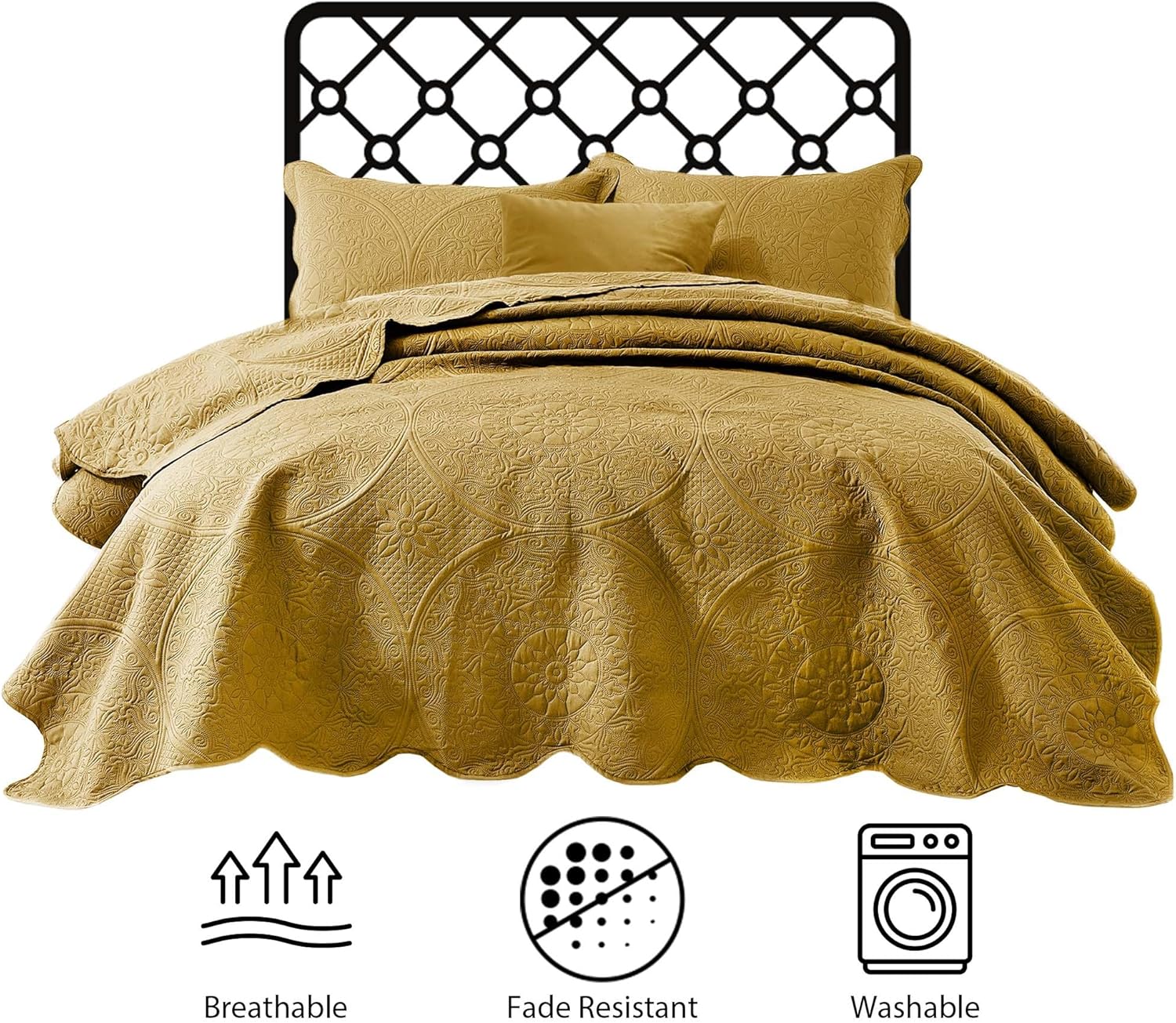 IR Imperial Rooms Twin Quilt Bedding Set Size (68” x 86”) + 1 Pillow Shams (20” x 26” + 2”) - 2 Pcs All Season Lightweight Reversible Microfiber Coverlet Floral Embossed Quilt Bedspread (Burgundy)
