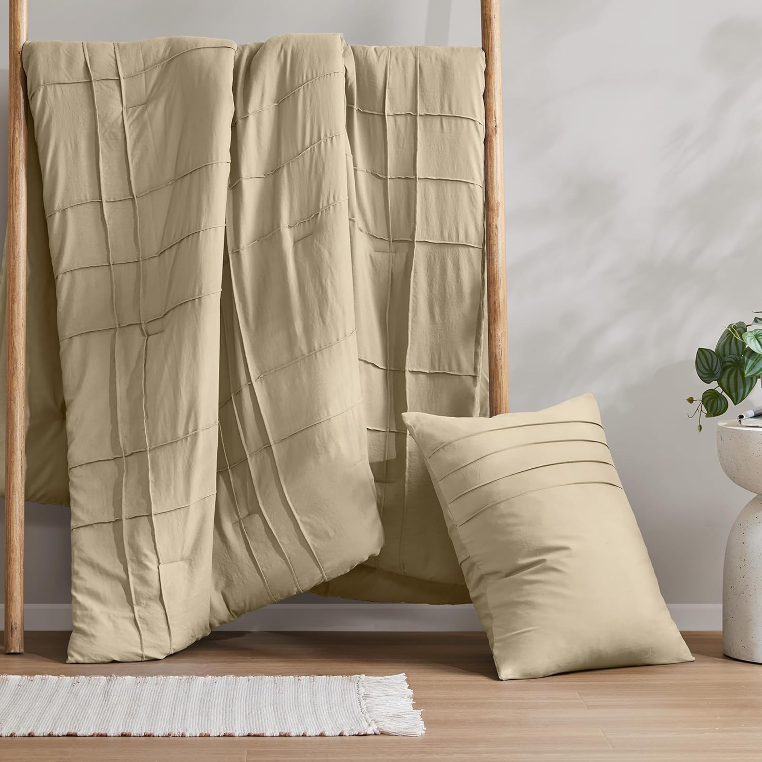 🔥8-Pack Only $26.78🔥3 Piece Pintuck Pleated Comfort Spaces Sage All Season Lightweight Comforter Set