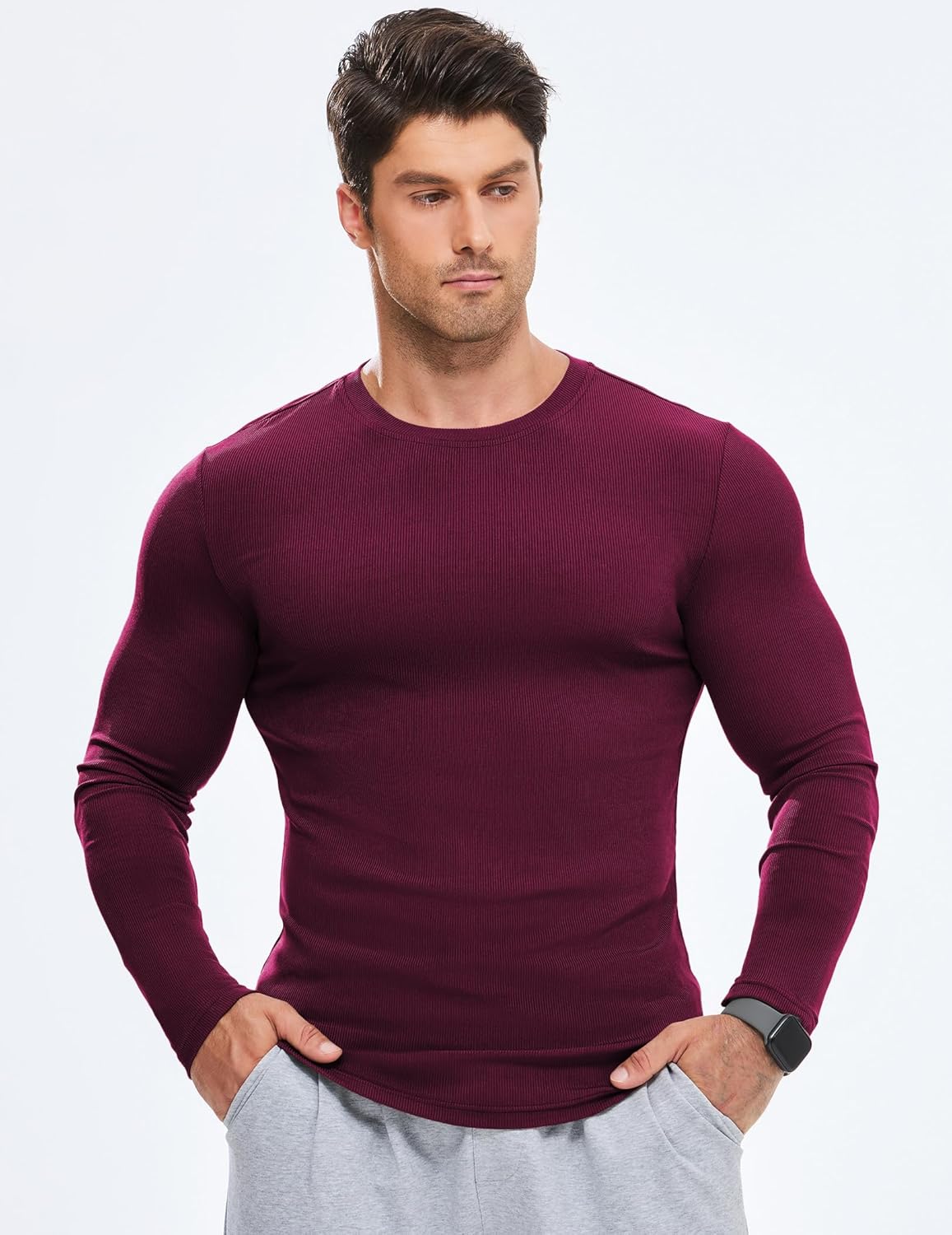 🔥10-Pack For Only $26.78🔥JMIERR Mens Long Sleeve Muscle T Shirts Casual Crewneck Longline Ribbed Tee Shirts