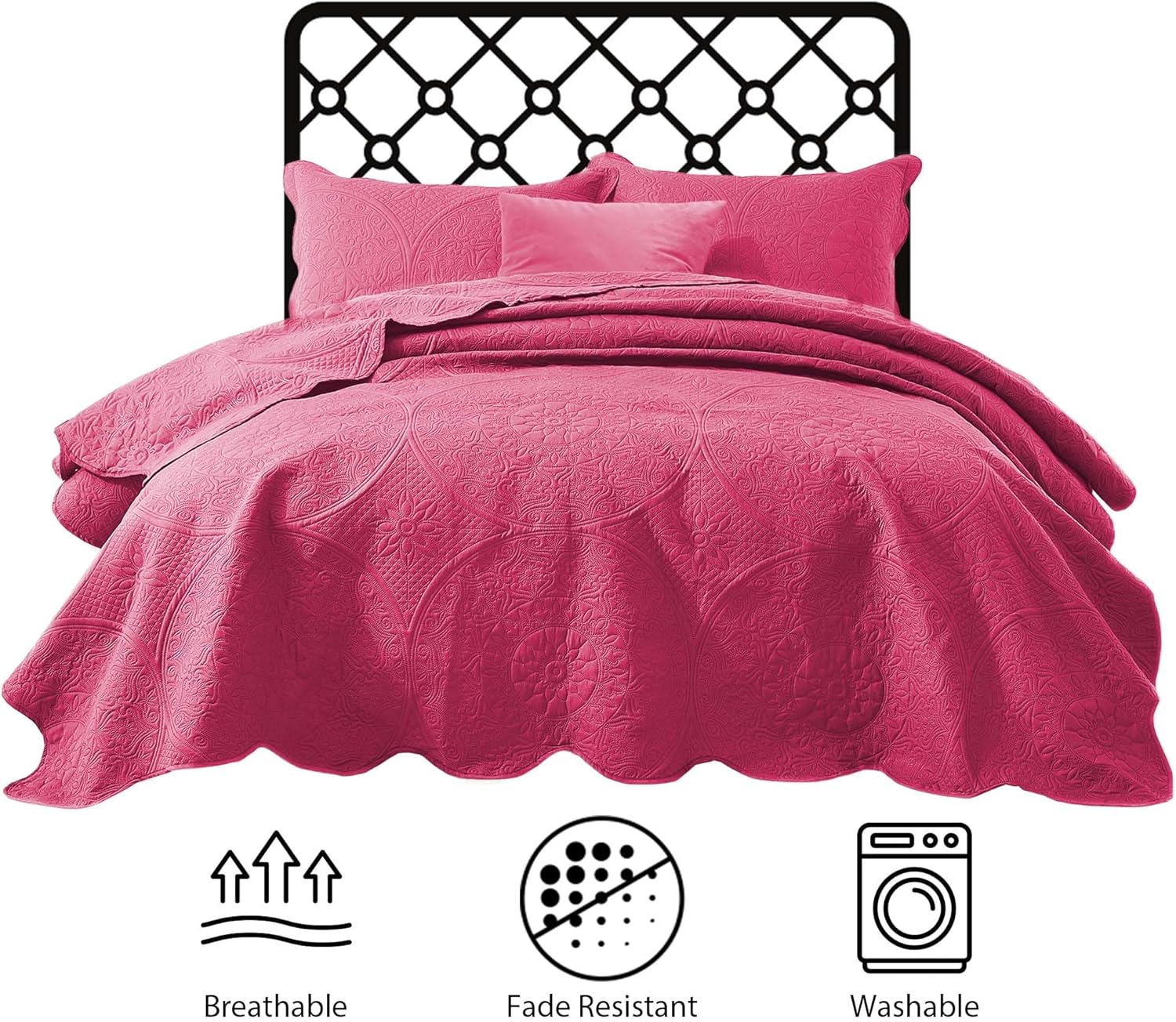 IR Imperial Rooms Twin Quilt Bedding Set Size (68” x 86”) + 1 Pillow Shams (20” x 26” + 2”) - 2 Pcs All Season Lightweight Reversible Microfiber Coverlet Floral Embossed Quilt Bedspread (Burgundy)
