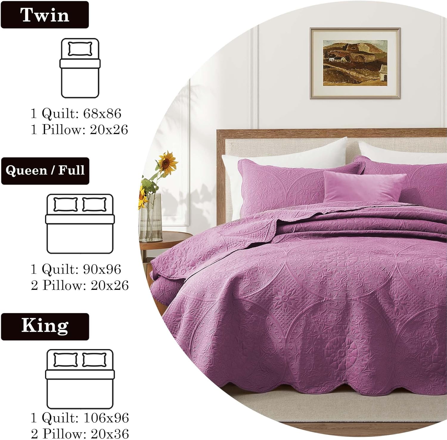 IR Imperial Rooms Twin Quilt Bedding Set Size (68” x 86”) + 1 Pillow Shams (20” x 26” + 2”) - 2 Pcs All Season Lightweight Reversible Microfiber Coverlet Floral Embossed Quilt Bedspread (Burgundy)