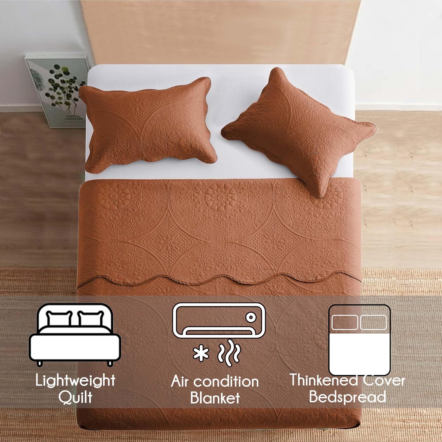 IR Imperial Rooms Twin Quilt Bedding Set Size (68” x 86”) + 1 Pillow Shams (20” x 26” + 2”) - 2 Pcs All Season Lightweight Reversible Microfiber Coverlet Floral Embossed Quilt Bedspread (Burgundy)
