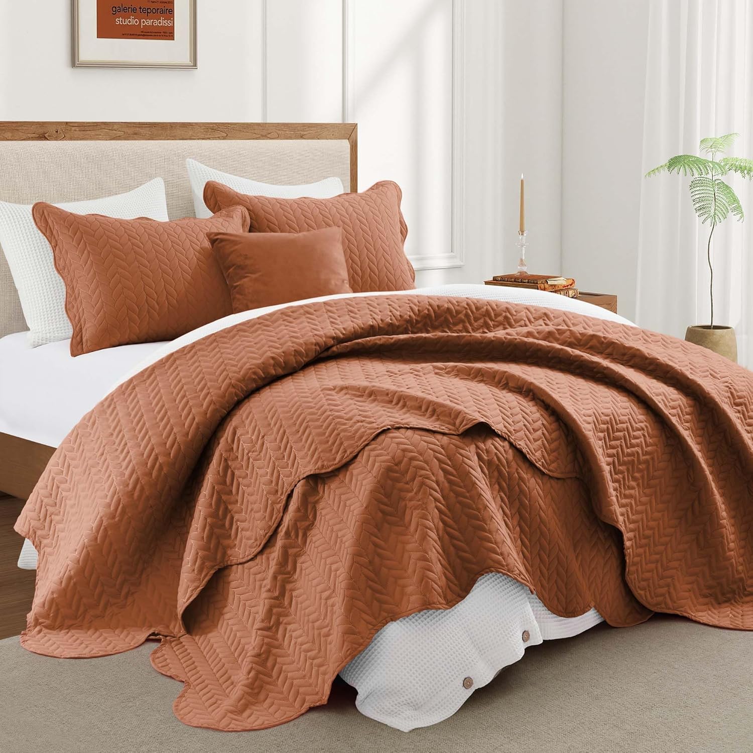 IR Imperial Rooms Twin Quilt Bedding Set Size (68” x 86”) + 1 Pillow Shams (20” x 26” + 2”) - 2 Pcs All Season Lightweight Reversible Microfiber Coverlet Floral Embossed Quilt Bedspread (Burgundy)