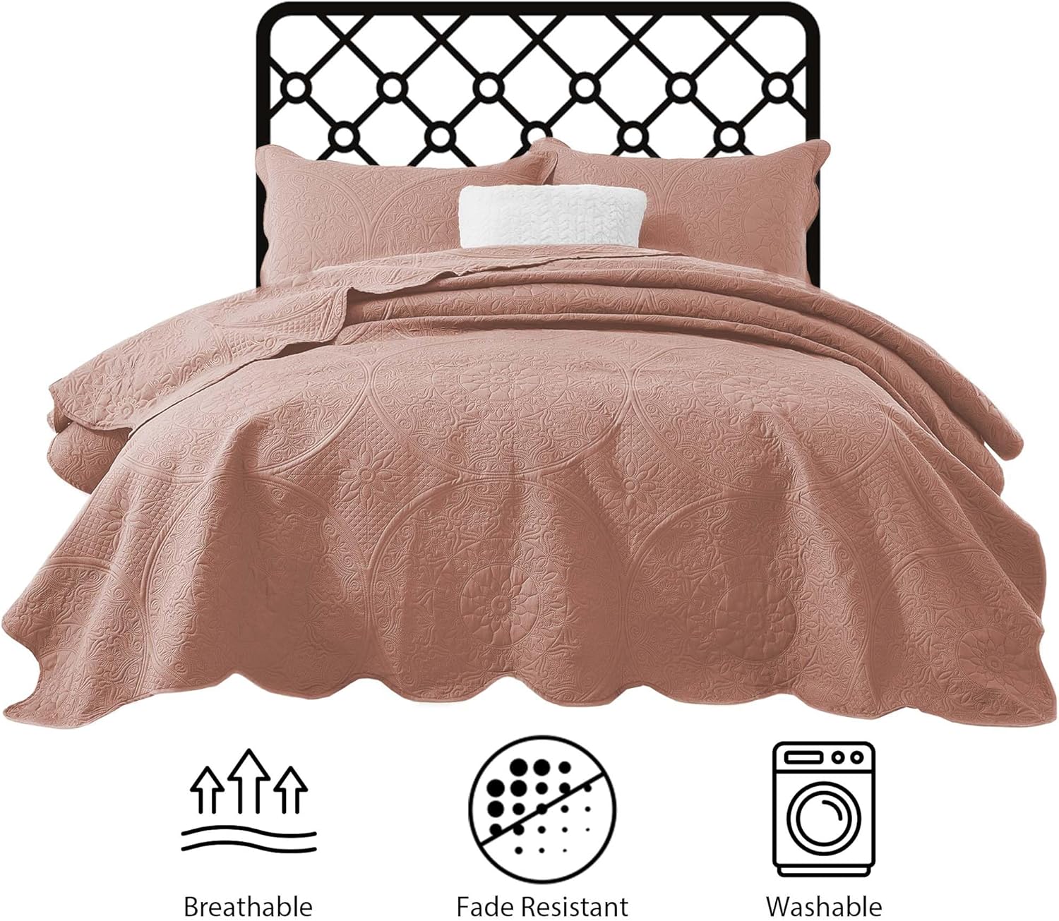 IR Imperial Rooms Twin Quilt Bedding Set Size (68” x 86”) + 1 Pillow Shams (20” x 26” + 2”) - 2 Pcs All Season Lightweight Reversible Microfiber Coverlet Floral Embossed Quilt Bedspread (Burgundy)