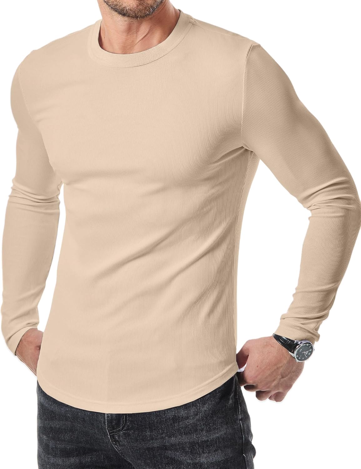 🔥10-Pack For Only $26.78🔥JMIERR Mens Long Sleeve Muscle T Shirts Casual Crewneck Longline Ribbed Tee Shirts