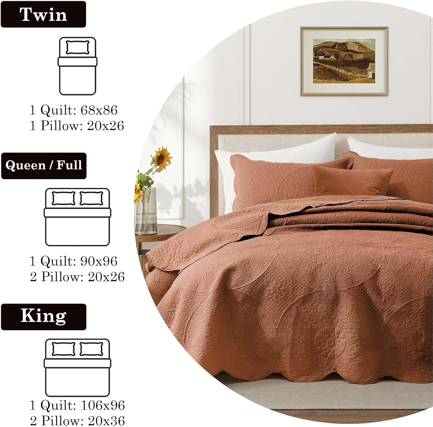 IR Imperial Rooms Twin Quilt Bedding Set Size (68” x 86”) + 1 Pillow Shams (20” x 26” + 2”) - 2 Pcs All Season Lightweight Reversible Microfiber Coverlet Floral Embossed Quilt Bedspread (Burgundy)