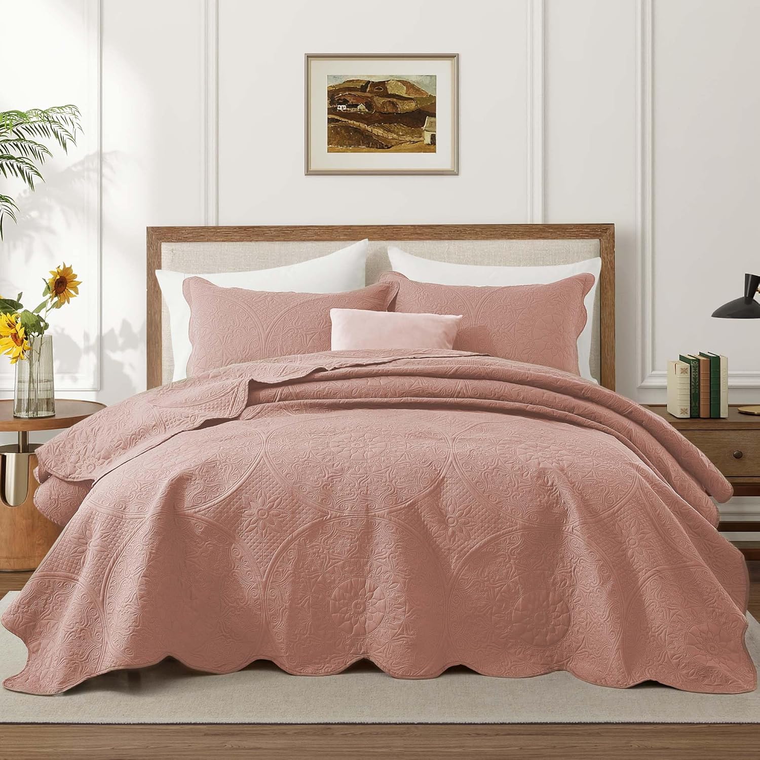 IR Imperial Rooms Twin Quilt Bedding Set Size (68” x 86”) + 1 Pillow Shams (20” x 26” + 2”) - 2 Pcs All Season Lightweight Reversible Microfiber Coverlet Floral Embossed Quilt Bedspread (Burgundy)
