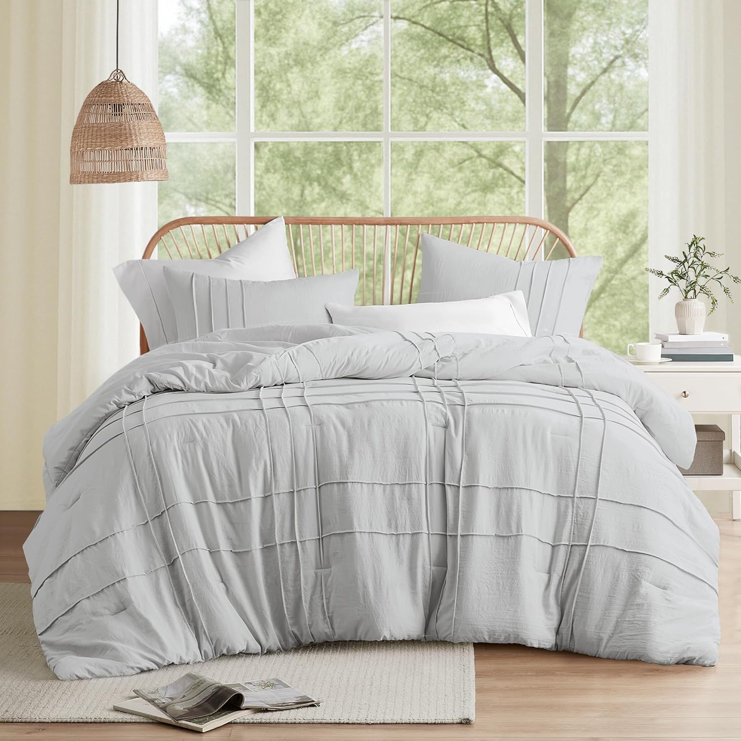 🔥8-Pack Only $26.78🔥3 Piece Pintuck Pleated Comfort Spaces Sage All Season Lightweight Comforter Set