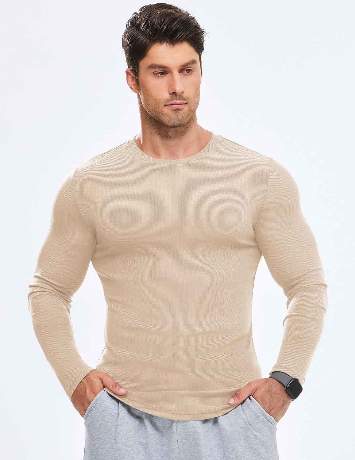 🔥10-Pack For Only $26.78🔥JMIERR Mens Long Sleeve Muscle T Shirts Casual Crewneck Longline Ribbed Tee Shirts